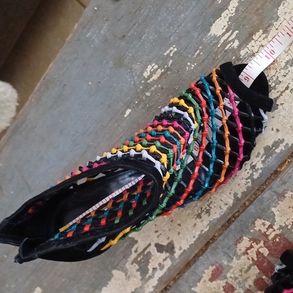 GUCCI caged PRIDE woven leather booties peeptoe heels 37 7 Rainbow - Picture 17 of 17